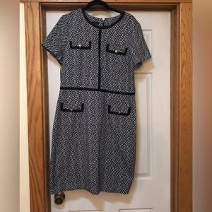 Talbots navy blue and white striped dress, size 14
